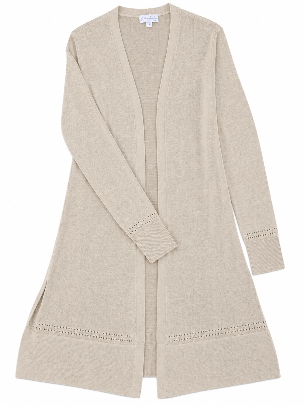 Wonderly Tan Longline Cardigan Open Front Split Hem Knit Sweater